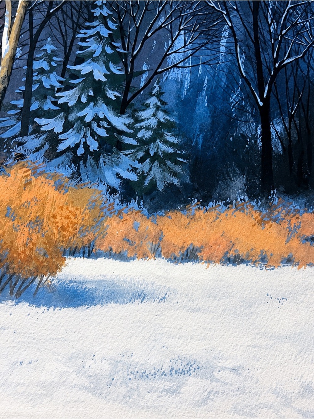 Vintage William H. Campbell Winter’s Weeds Gouache Painting Matted